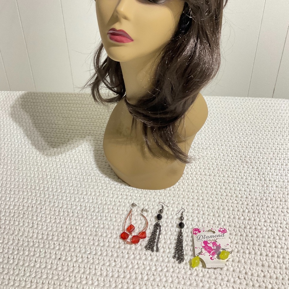 NEW 3 lot bundle vintage earrings burgundy red, yellow, black. Set of 3